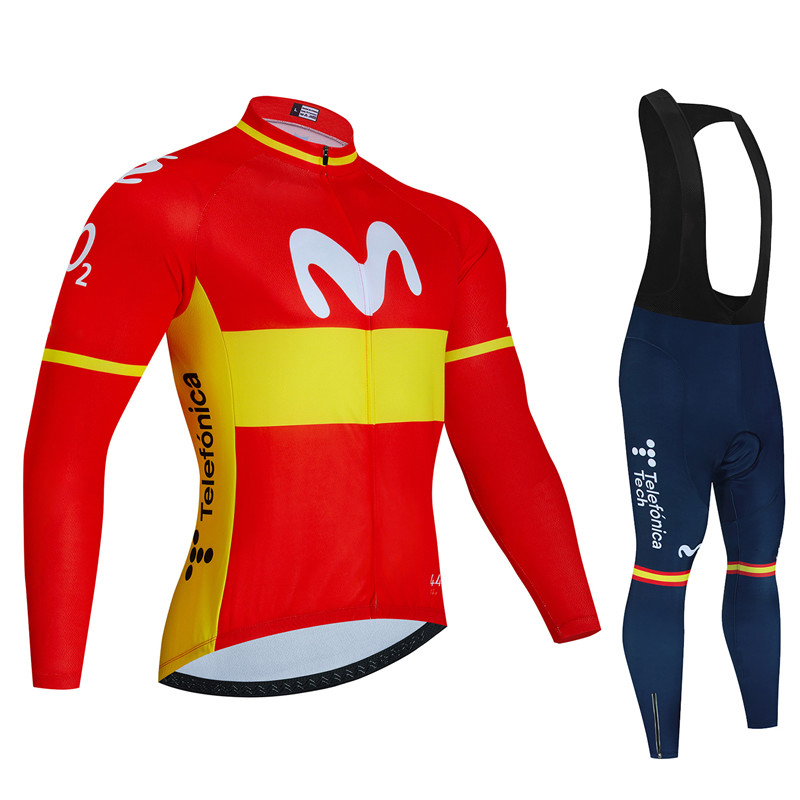 Cycling Gear Outfit - メンズMovistar長袖サイクリングジャージ,サイクリングユニフォーム,サイクリングウェア,よだれかけパンツ,秋