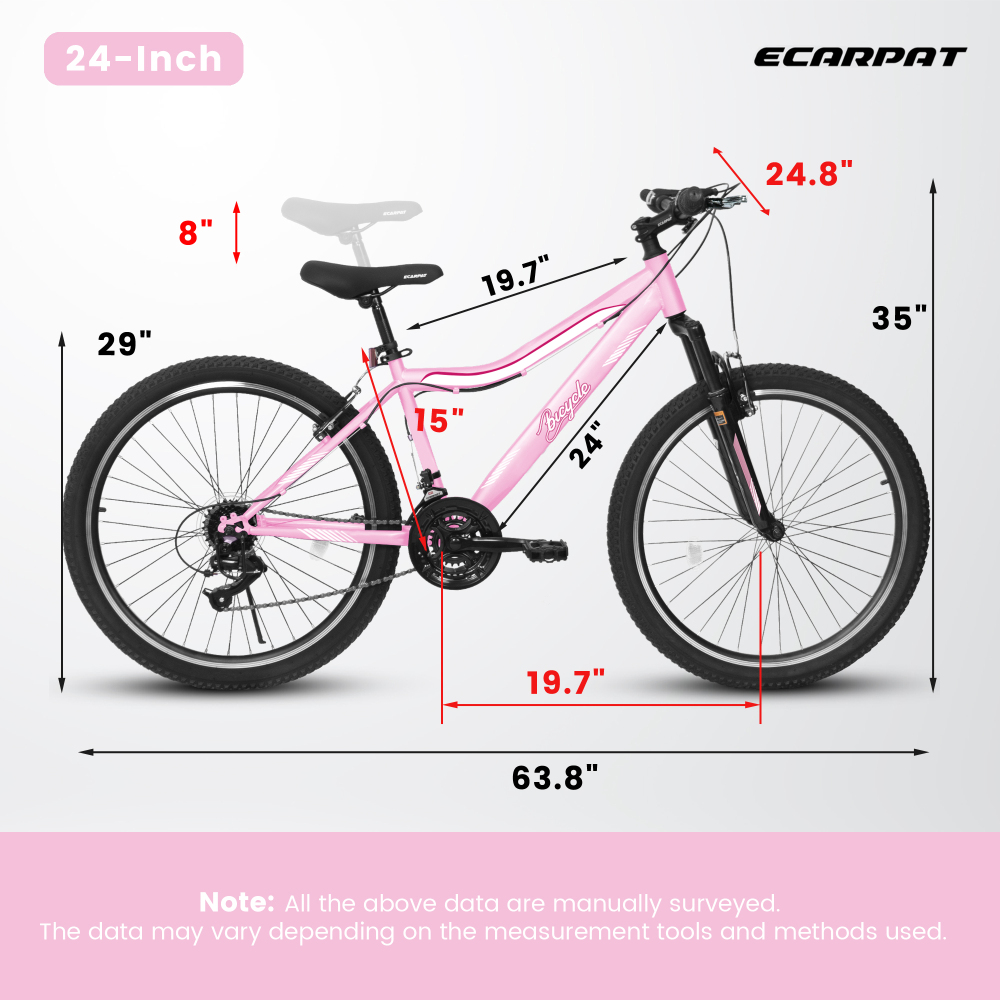 Carbon Bike Frame - 24/26インチ マウンテンバイク 男性、女性、ティーンエイジャー向け、高密度カーボンスチールフレーム、21速ドライブトレイン、フロントサスペンション、フロント＆リアデュアルVブレーキ、80％組み立て済み全地形対応自転車
