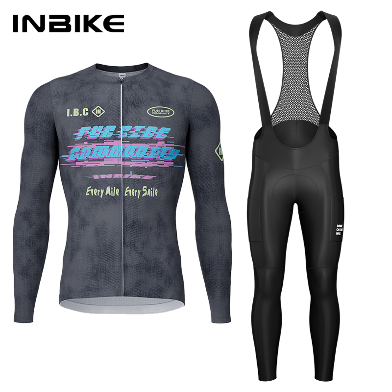 Cycling Gear Outfit - INBIKE 春秋サイクリングセット サイクリングジャージ 長袖ビブパンツ パッド付き マウンテンロードバイクスーツ