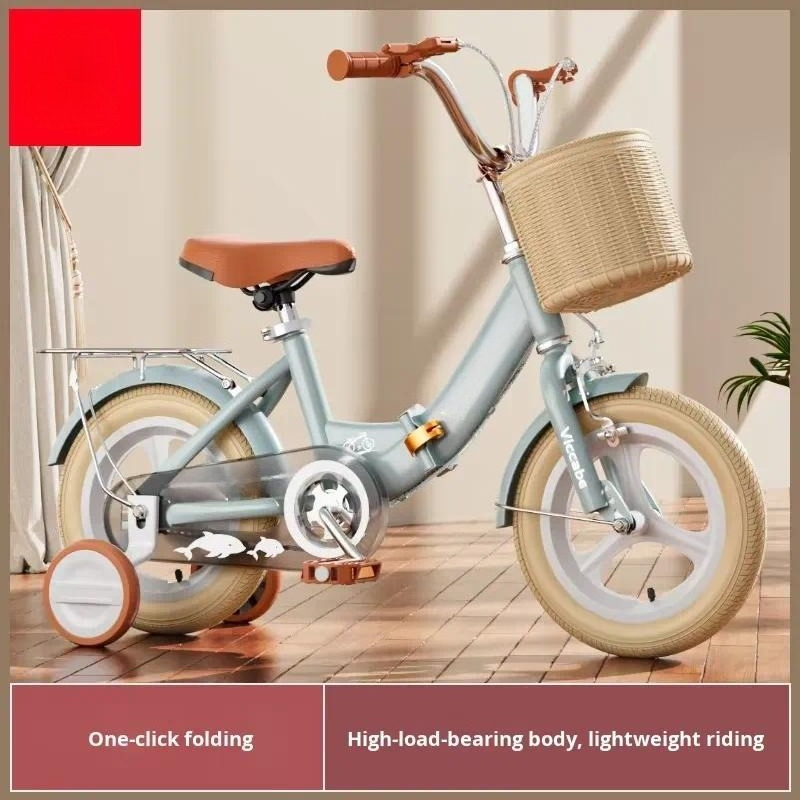 Carbon Bike Frame - 折りたたみ式子供用自転車（3歳～10歳向け）高炭素鋼フレーム、補助輪、バスケット付き、12インチ、14インチ、16インチ、18インチのキッズバイク