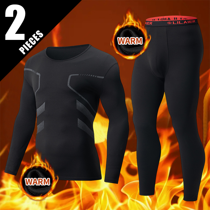 Cycling Gear Winter - 1/2ピース秋冬メンズファッショナブルなプリントカジュアルスポーツ下着セットサイクリングとランニングプラスサイズベースウォームスーツ