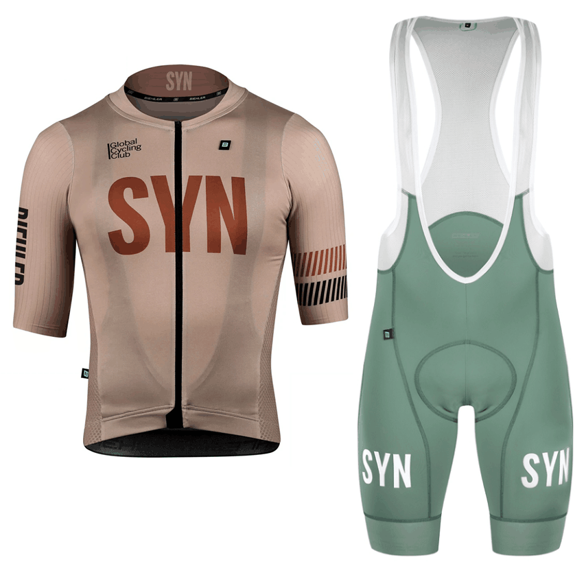 Cycling Gear Outfit - メンズ半袖サイクリングジャージとビブショーツ,高品質の柔らかい生地,耐衝撃性のシートパッド,茶色のサイクリングウェア