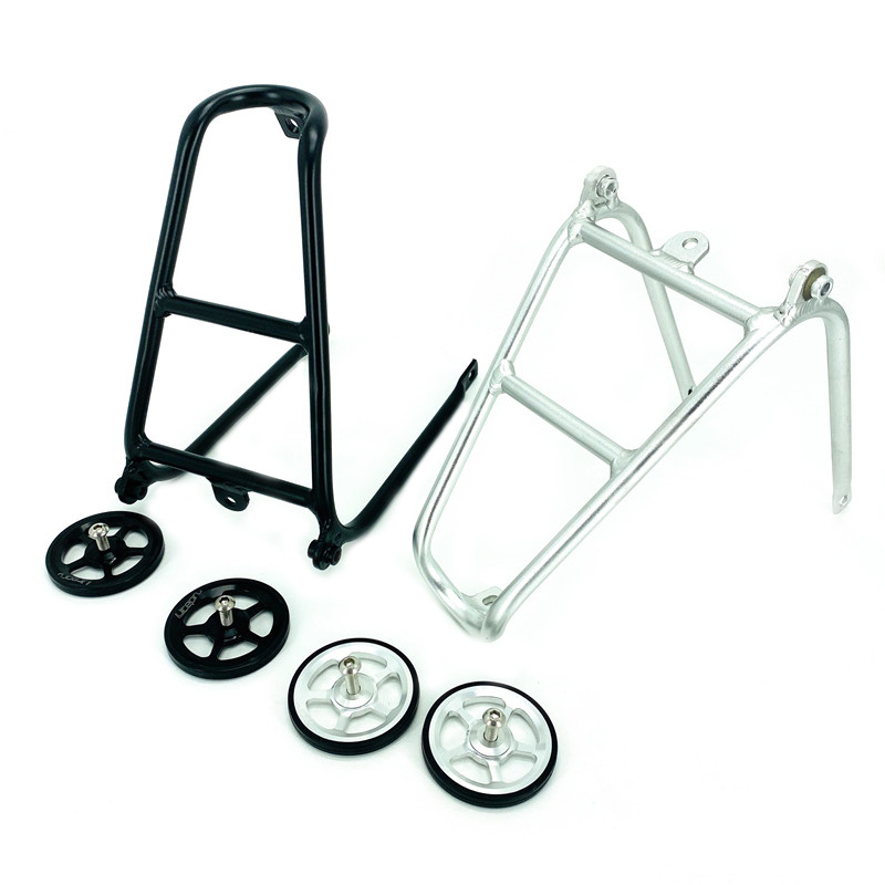 Bike Cargo Rack - 折りたたみ自転車荷物キャリアブロンプトン用リアラック Q タイプアルミ合金超軽量ラック Easywheel シルバーブラック