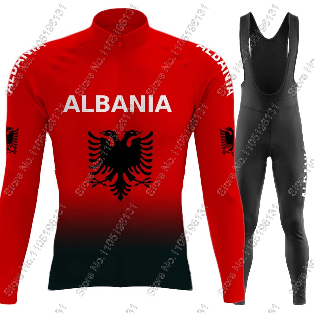 Cycling Gear Winter - アルバニア代表チーム 2026 サイクリングジャージセット 長袖 レッド サイクリング