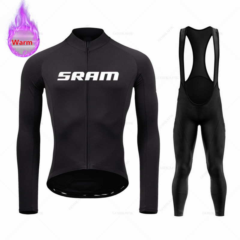Cycling Gear Outfit - Sramチーム-サーマルフリースサイクリングウェアセット,マウンテンバイクユニフォーム,ビブパンツ,冬