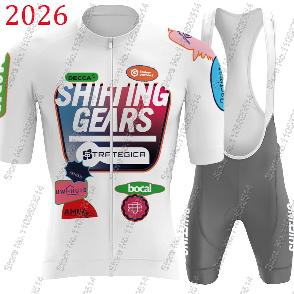 Cycling Gear Padding - シフトギアストラテジカ 2026 チームサイクリングジャージセットベルギーメンズ自転車服ロードバイクシャツスーツ自転車ビブショーツ MTB