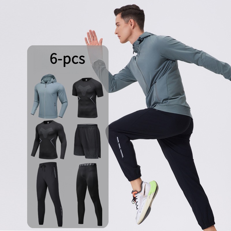 メンズ6点スポーツウェアセット、フード付き、通気性、キャンプ - Cycling Gear Outfit のレビューと価格