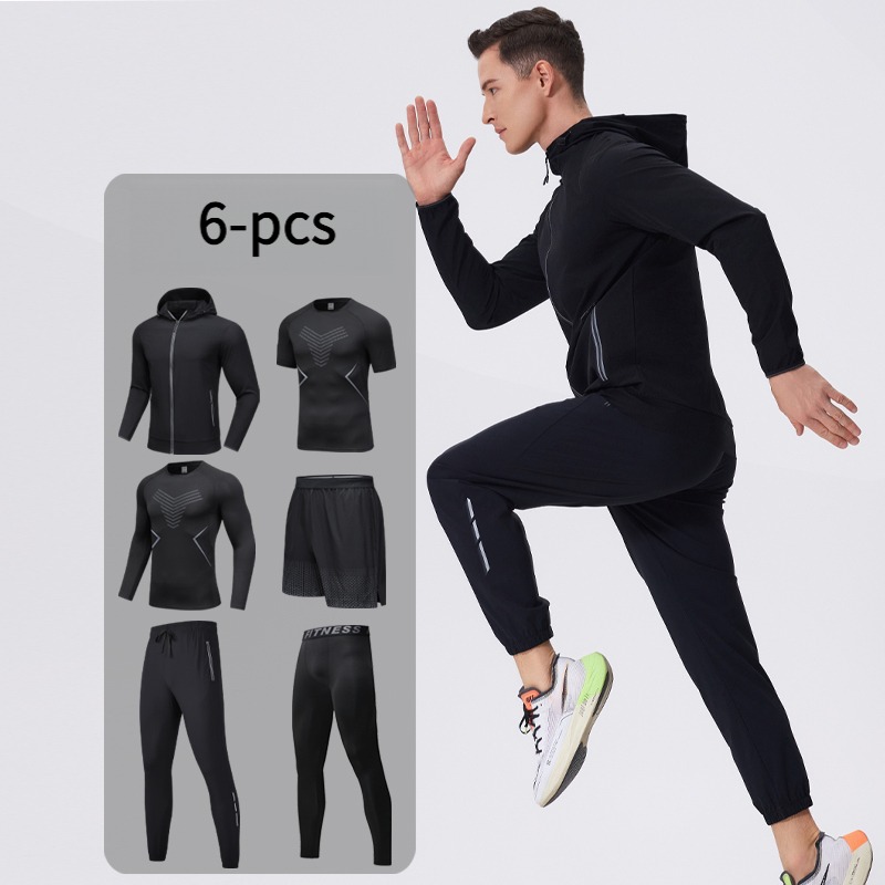 メンズ6点スポーツウェアセット、フード付き、通気性、キャンプ - Cycling Gear Outfit のレビューと価格
