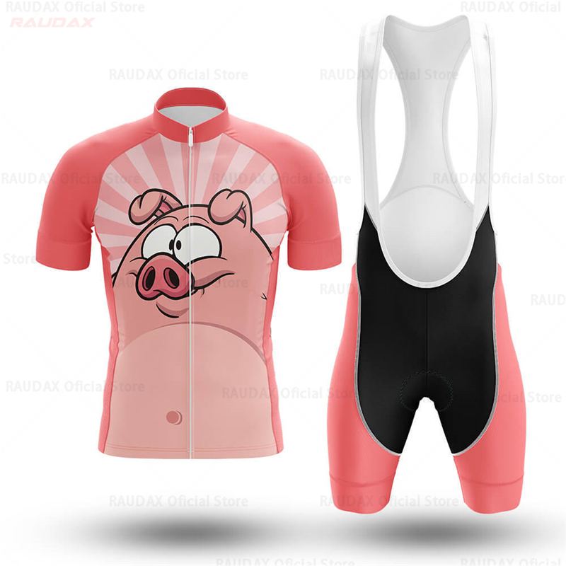 メンズ面白い豚柄アニメサイクリングジャージセット ピンクのロ - Cycling Gear Padding のレビューと価格