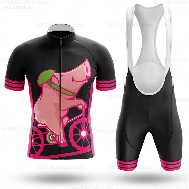 メンズ面白い豚柄アニメサイクリングジャージセット ピンクのロ - Cycling Gear Padding のレビューと価格